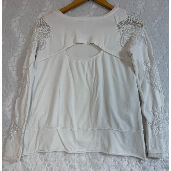 Free People Outer Sunset Ivory White Lace Insert Long Sleeve Boho Knit Top XS - Picture 4 of 16